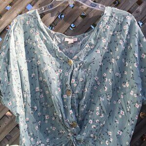 Blue and Orange Short Sleeve Floral Shirt Bundle- Women's L(Both)